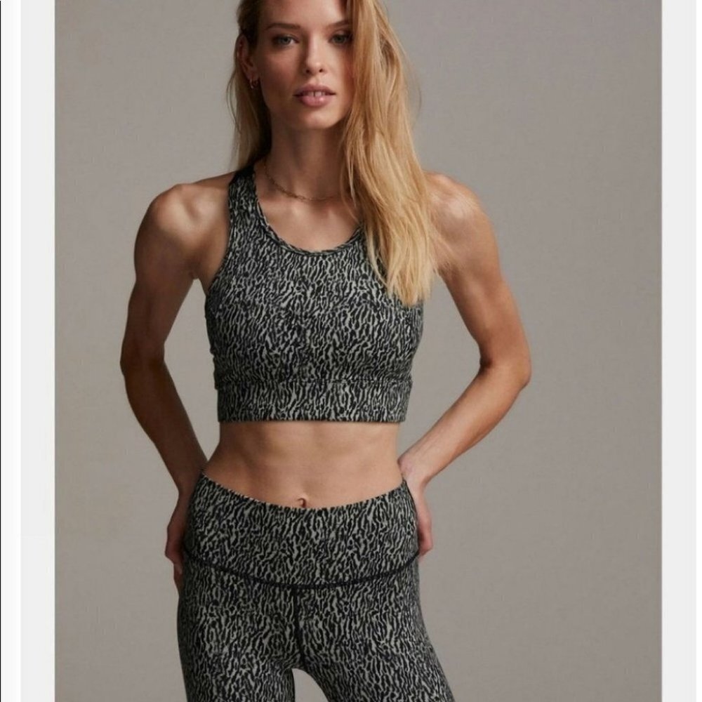 Varley Black & Green Patterned Racerback Sports Bra